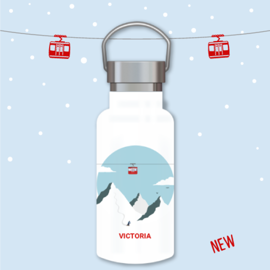 insulated drink bottle in stainless steel, winter mountain design