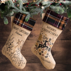 Tartan and hessian personalised Christmas stockings