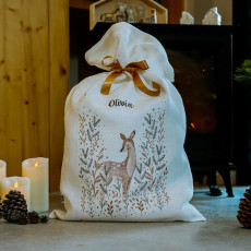 Personalized white burlap Santa sack for Christmas