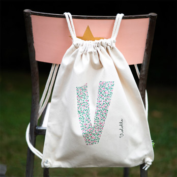 personalised cotton drawstring rucksack flower initials