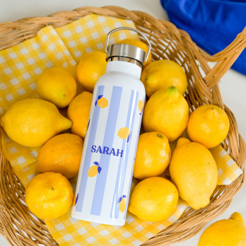 Sicilian lemon blue and yellow stripes reusable water bottle