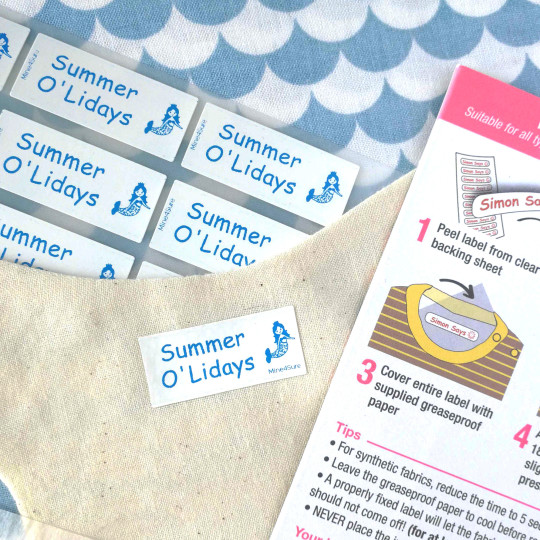 Personalised rectangular ironon name labels for children, seniors