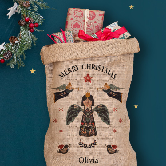 Personalised Christmas Santa Sack Stocking Choice of 6 Designs and Add any Name 