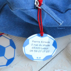 Etiquette cartable sport, forme ronde balon de foot