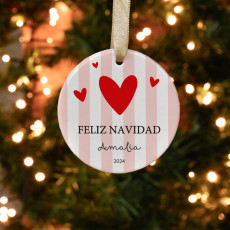 bola de Navidad con corazones de cerámica