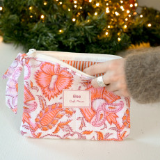 quilted makeup bag personalised with a name and message indian block print