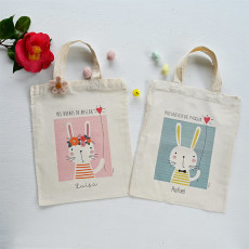 tote bag de pascua personalizada con conejito y  globo corazón