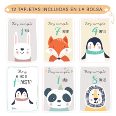 12 tarjetas de regalo incluidas en la bolsa nacimiento