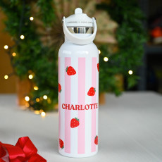 Strawberry and stripes personalised insulated drinking bottle
