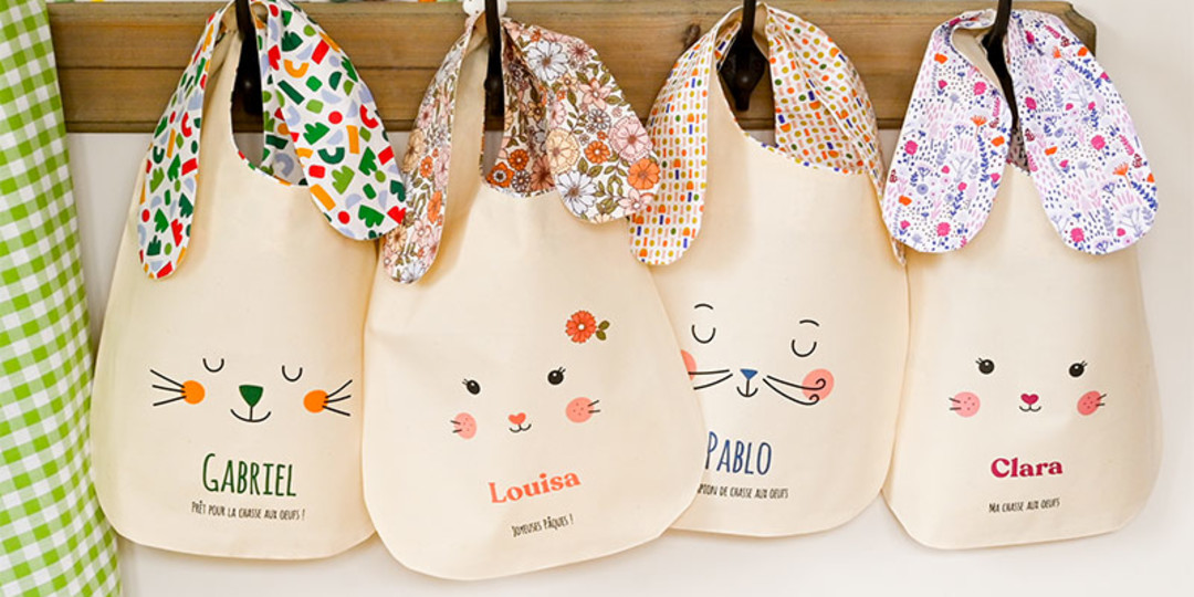 Mini Tote Bag Pâques personnalisé - La récolte de Pâques - Ourson Câlin