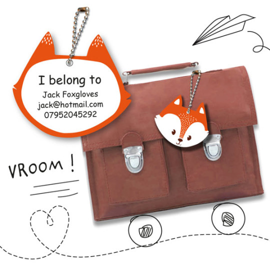 Personalised luggage bag tag. Name label for school bags luggage. Add your name and contact details Mine4sure