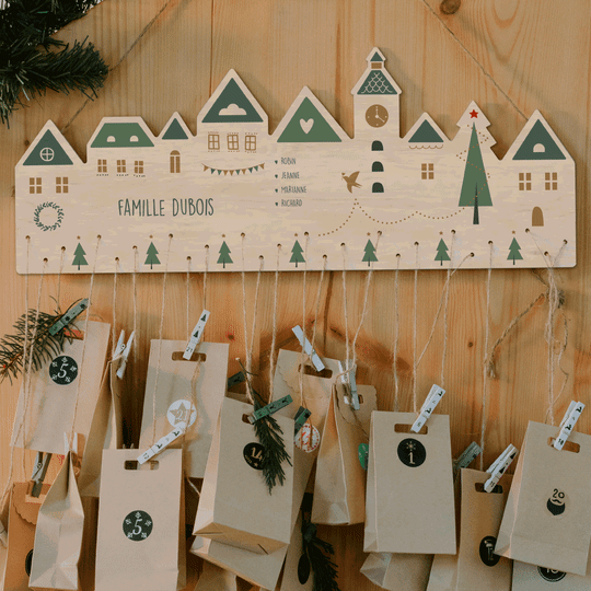 Calendrier de l'Avent perpetuel personnalisé en bois A-qui-S, plusieurs motifs au choix
