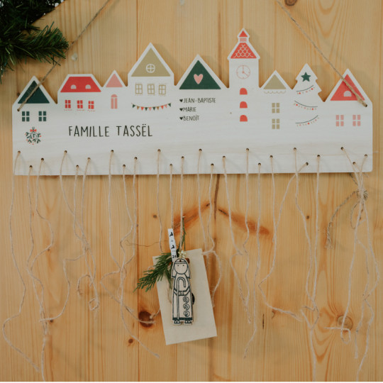 Calendrier de l'avent de Noël en bois à personnaliser avec sachet