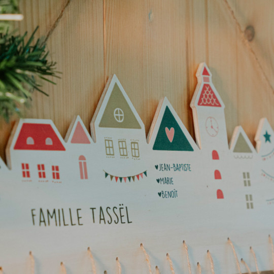 Calendrier de l'avent de Noël en bois à personnaliser avec sachet