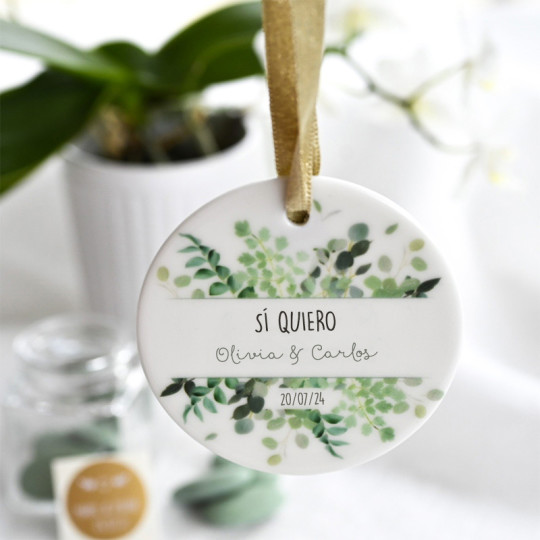 cerámica decorativa diseño floral para bodas personalizada con los nombres y la fecha