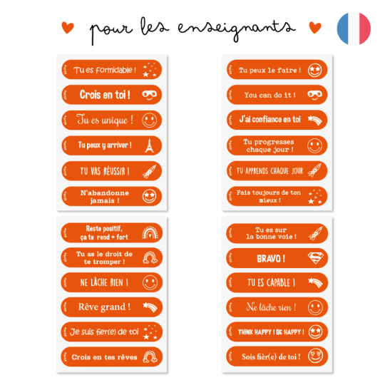 kindness stickers with motivational messages in French special teachers