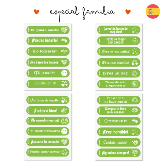 kindness stickers special family with motivational messages in Spanish