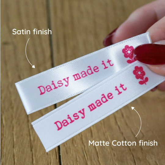 sewing labels with satin finish and matte cotton finish