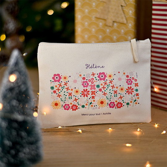 Pochette zippée en coton personnalisée pour cadeau Témoin ou