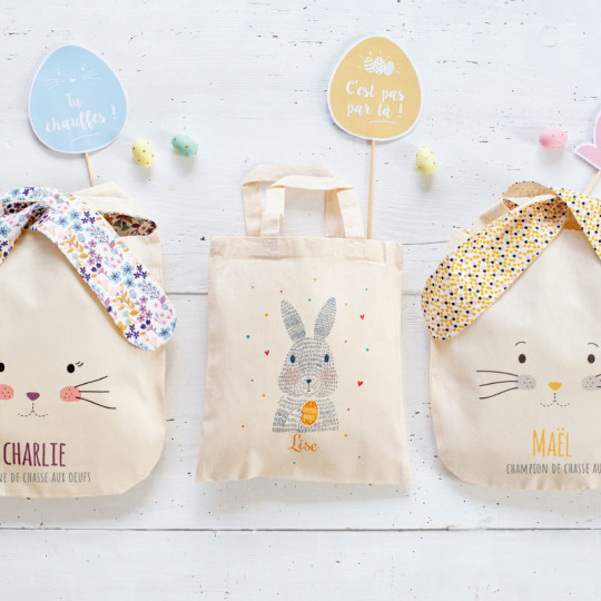 Lapin de Pâques enfants panier sac toile oeuf chasse sac lapin