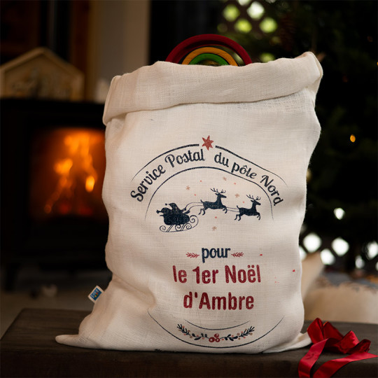 Sac Noel Hote Pere Noel Personnalisé - Imprimé France - L'Atelier Textile