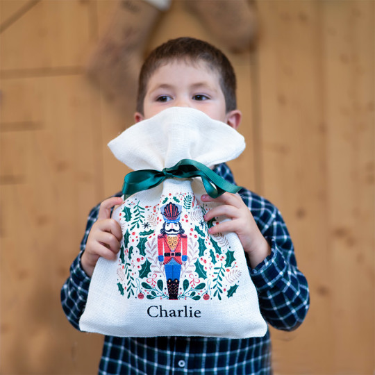 saco de navidad de yute blanco pequeño