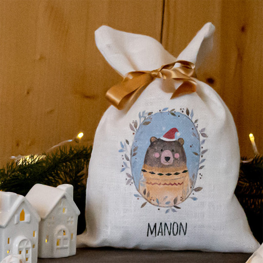 Small personalised santa sack white hessian