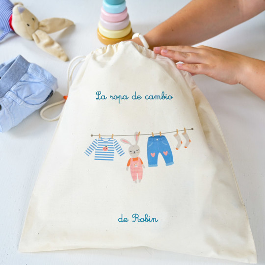 bolsita con nombre para la guardería y la escuela infantil