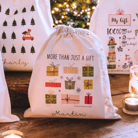 Personalised christmas gift bags 100 natural cotton Mine4Sure