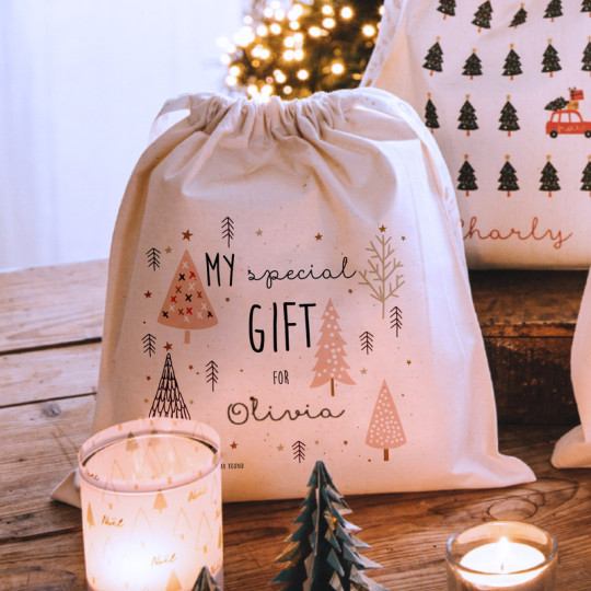 Personalised christmas gift bags - 100% natural cotton