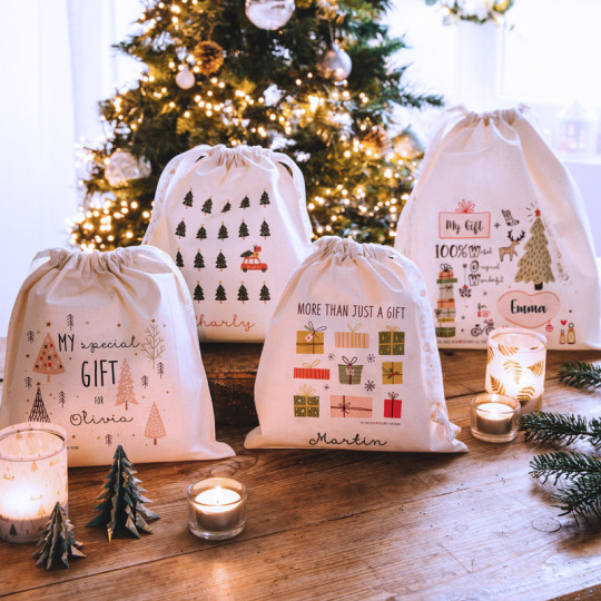 Personalised christmas gift bags 100 natural cotton Mine4Sure