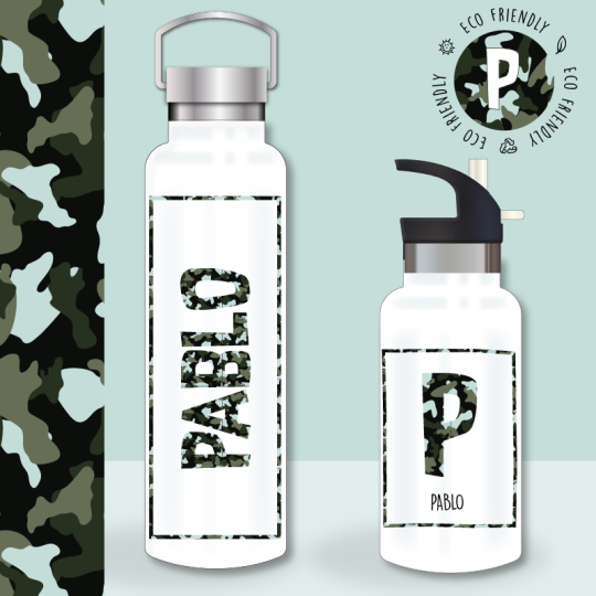 botella diseño camuflaje tapón inoxidable