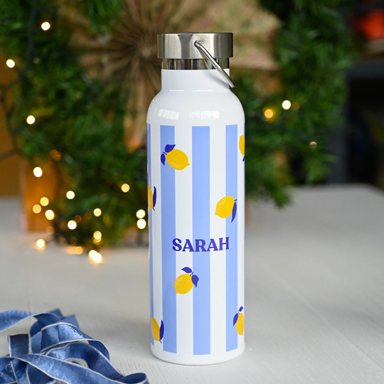 Sicilian lemon blue and yellow stripes reusable water bottle