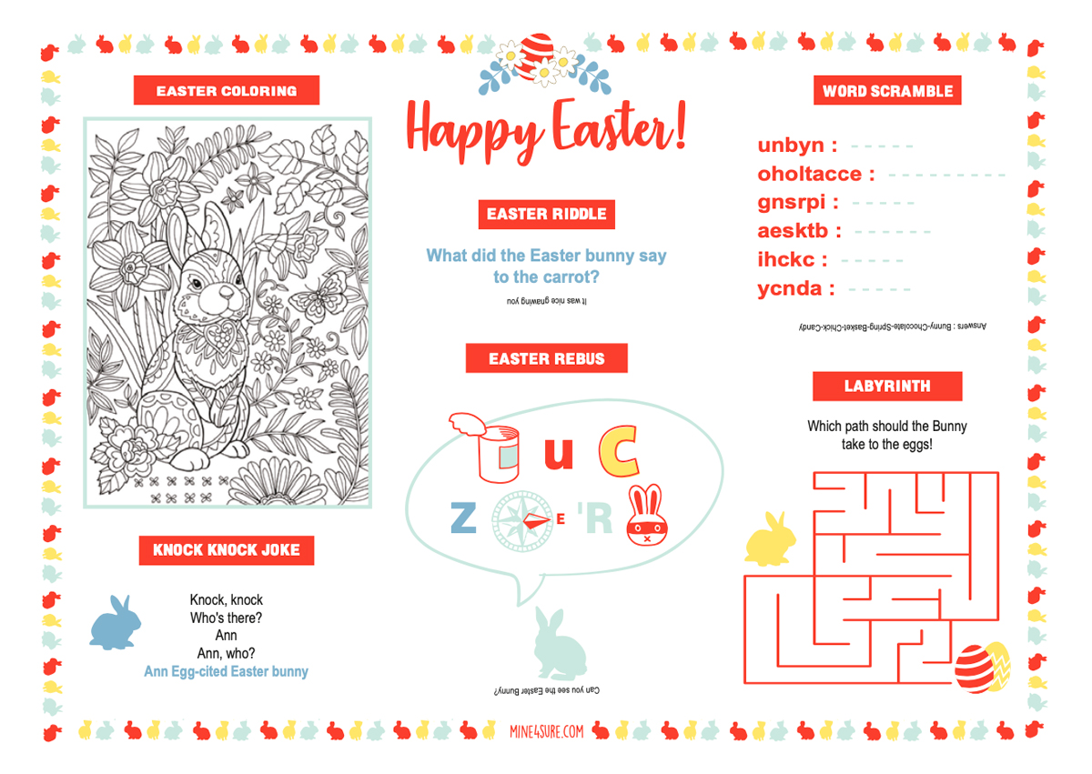 Easter kids placemat free printable