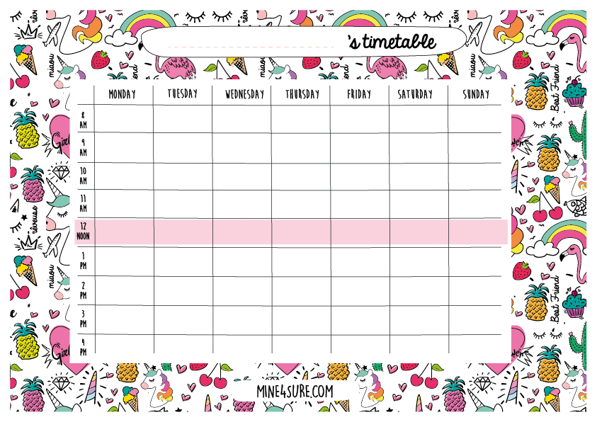 Unicorn Timetable free printables