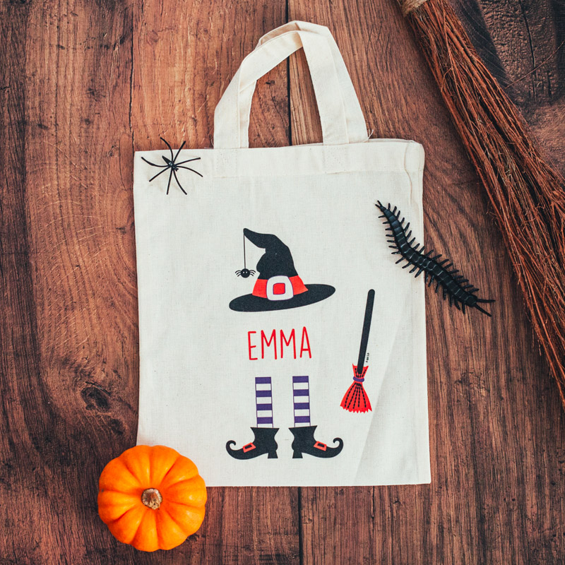 personalised witch Halloween bag for kids