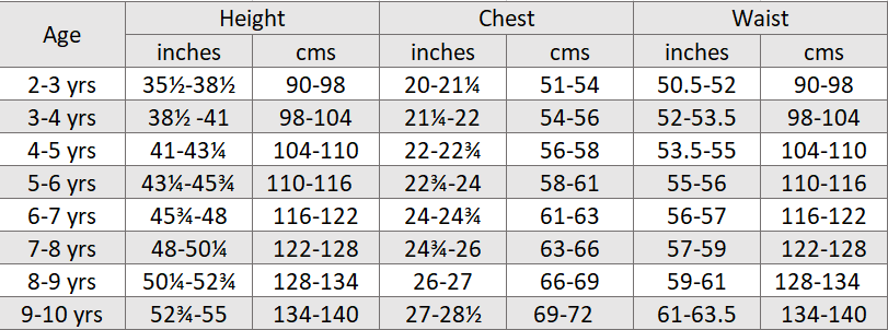 kid clothes size guide