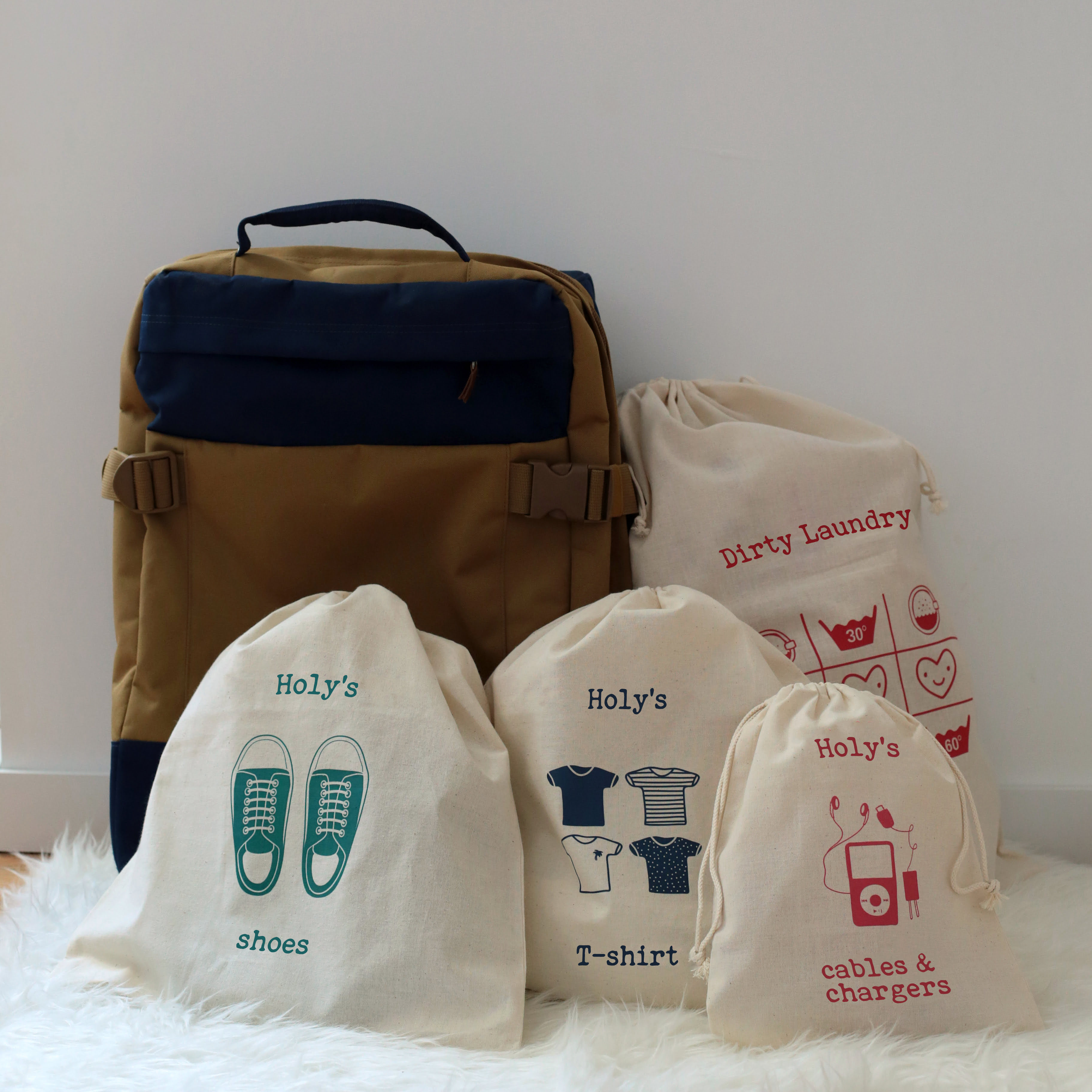 Personalised cotton bags luggage organisers