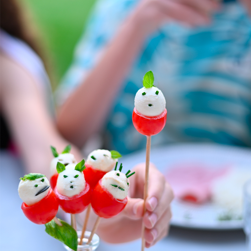 Bring a smile to mealtimes! Cherry tomato and Mozarella skewers
