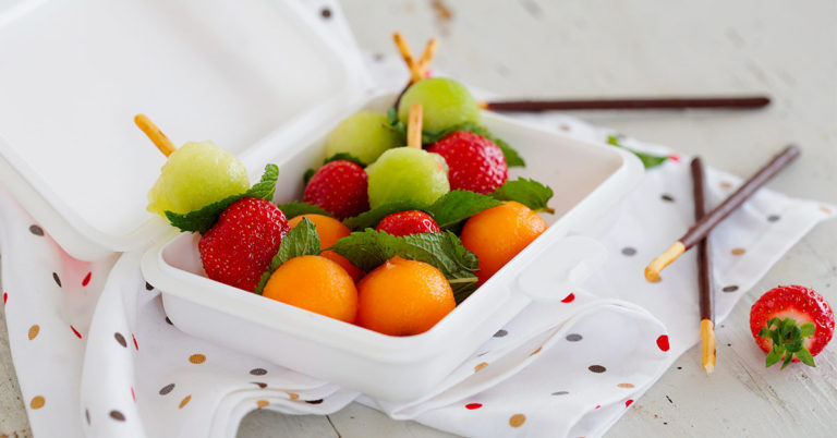 Fruits and chocolate biscuit sticks kabobs