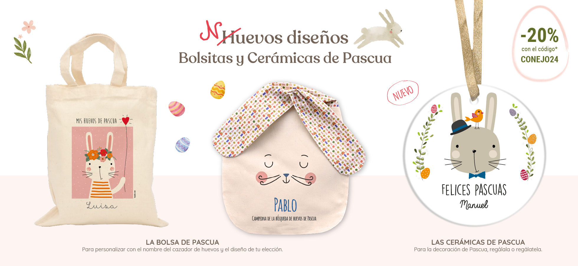 Bolsas y cerámicas personalizadas de Pascua