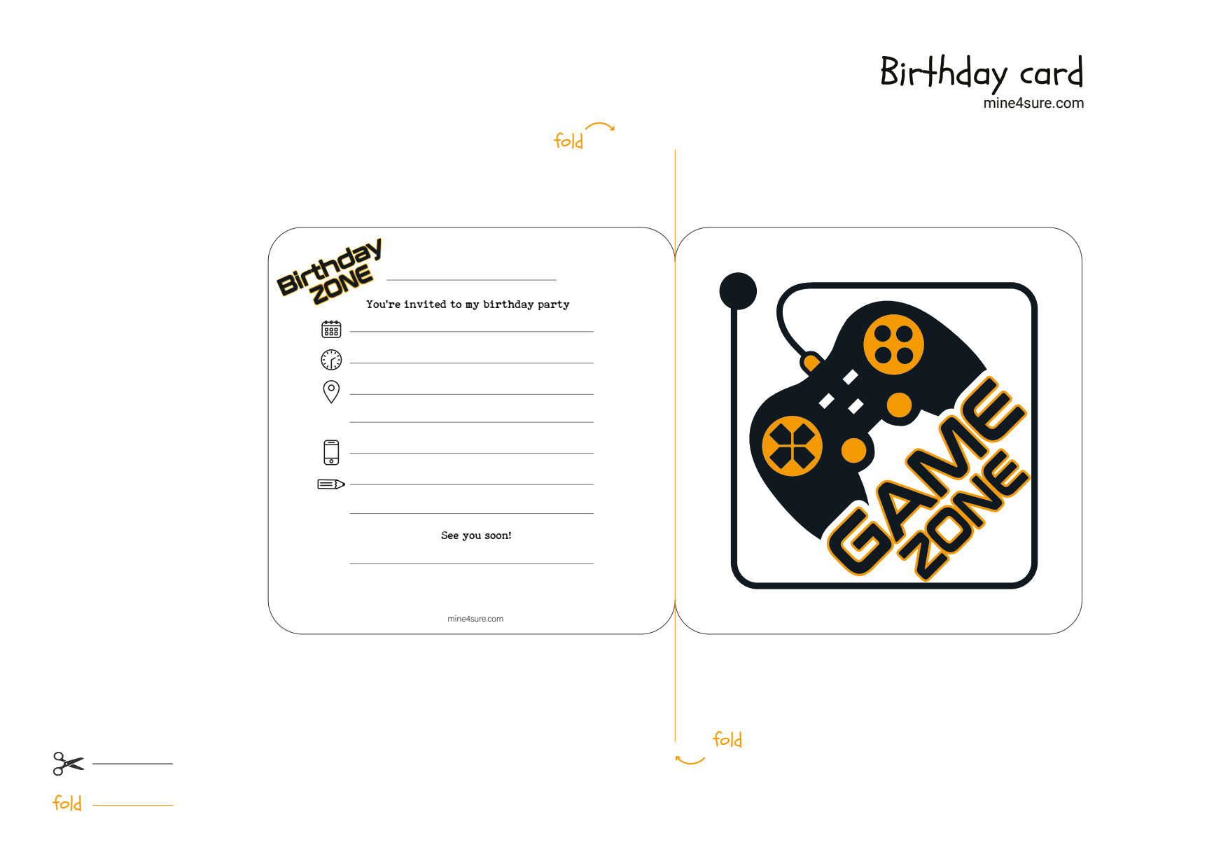 Gamers birthday invitation card to print and download