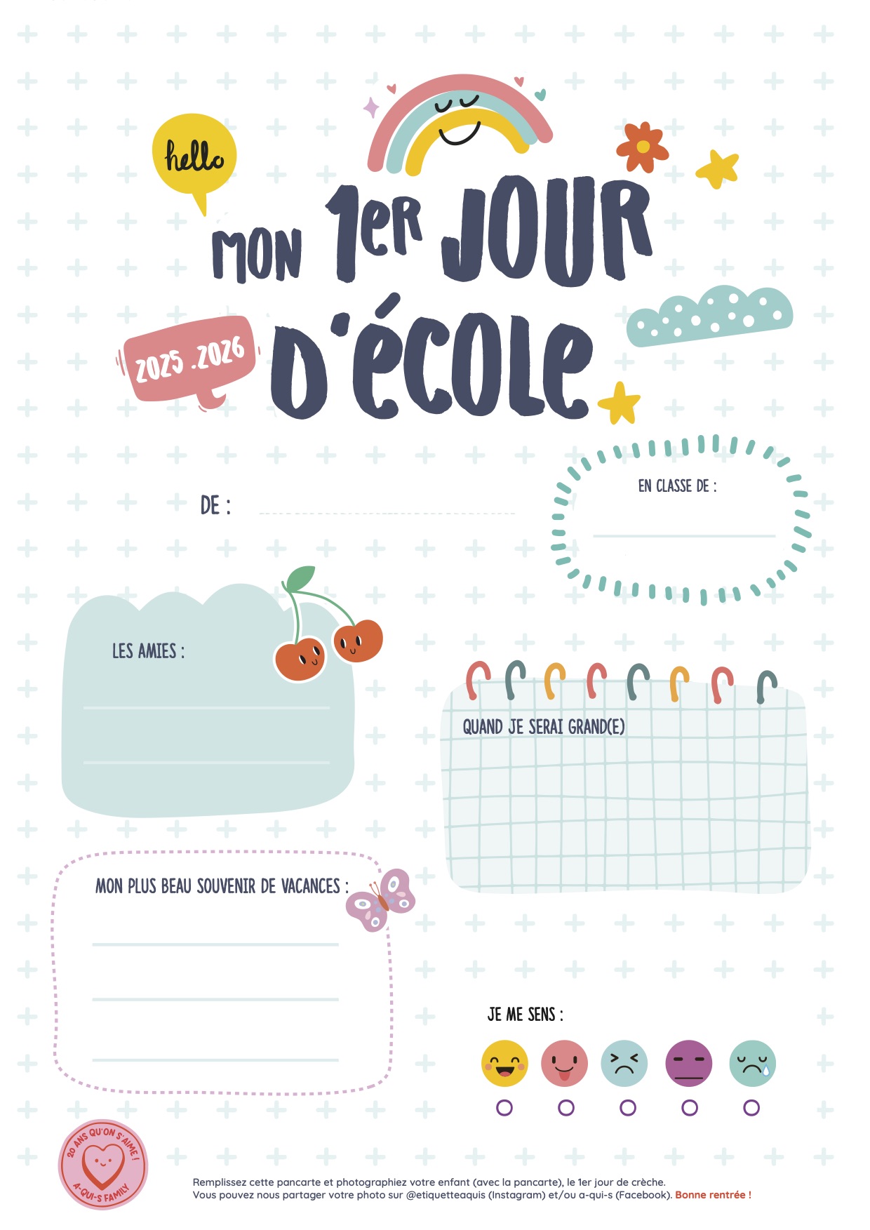 Ma pancarte Le premier jour d’école – Rentrée  2025-2026