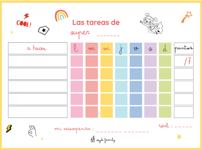 ¡La tabla de tareas para organizar el día y la noche!