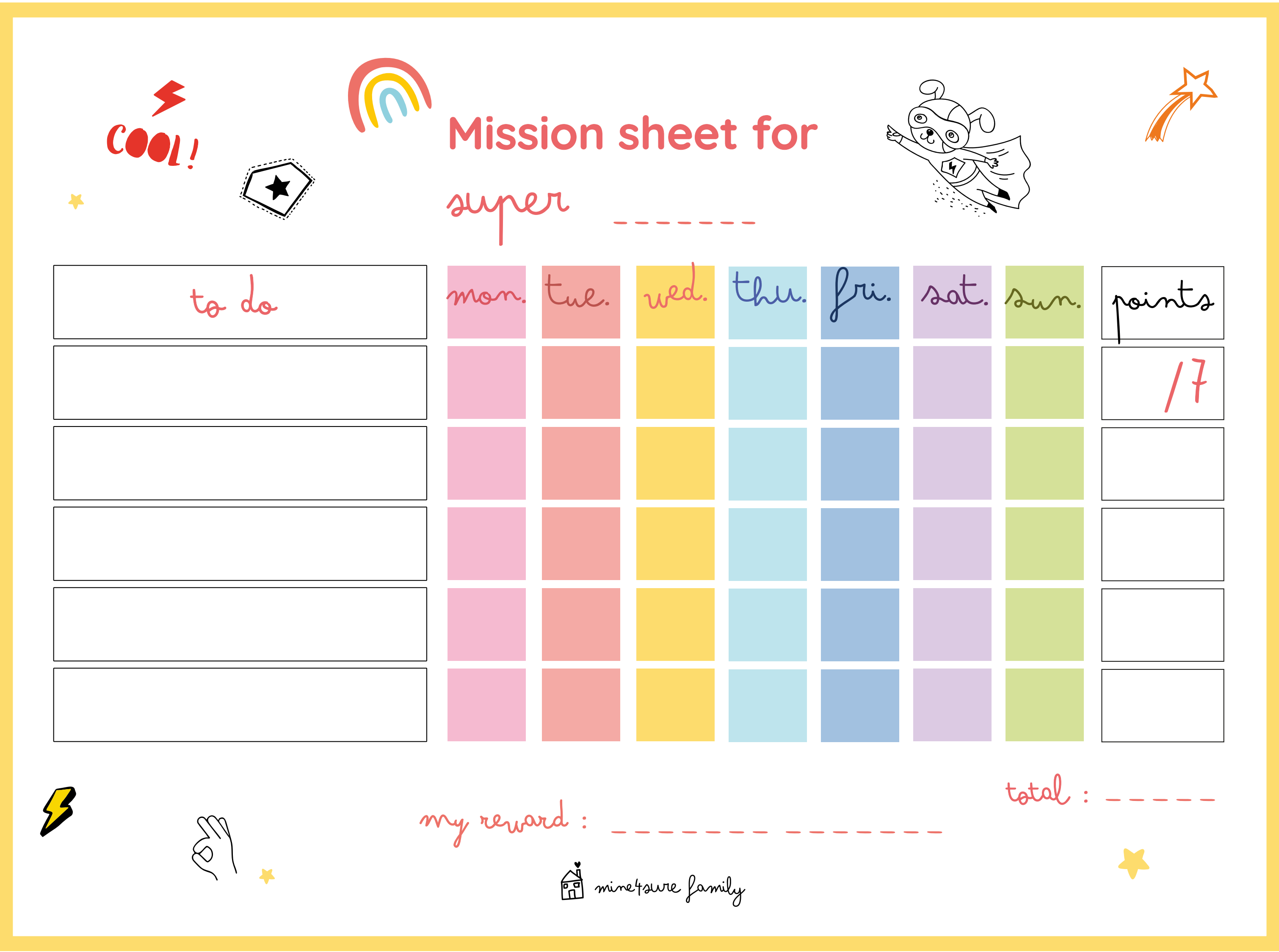 The Mission sheet to help them organise their day!