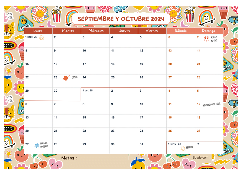 Calendario bimensual septiembre-octubre 2025