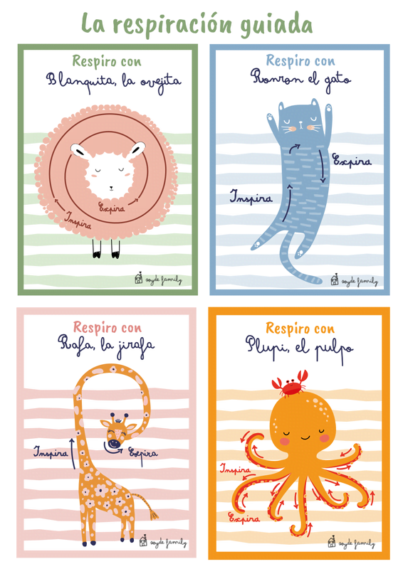 Respiración guiada con nuestras tarjetas de animales para imprimir.