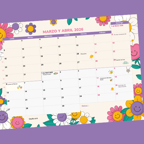 Calendario bimensual Marzo-Abril 2026
