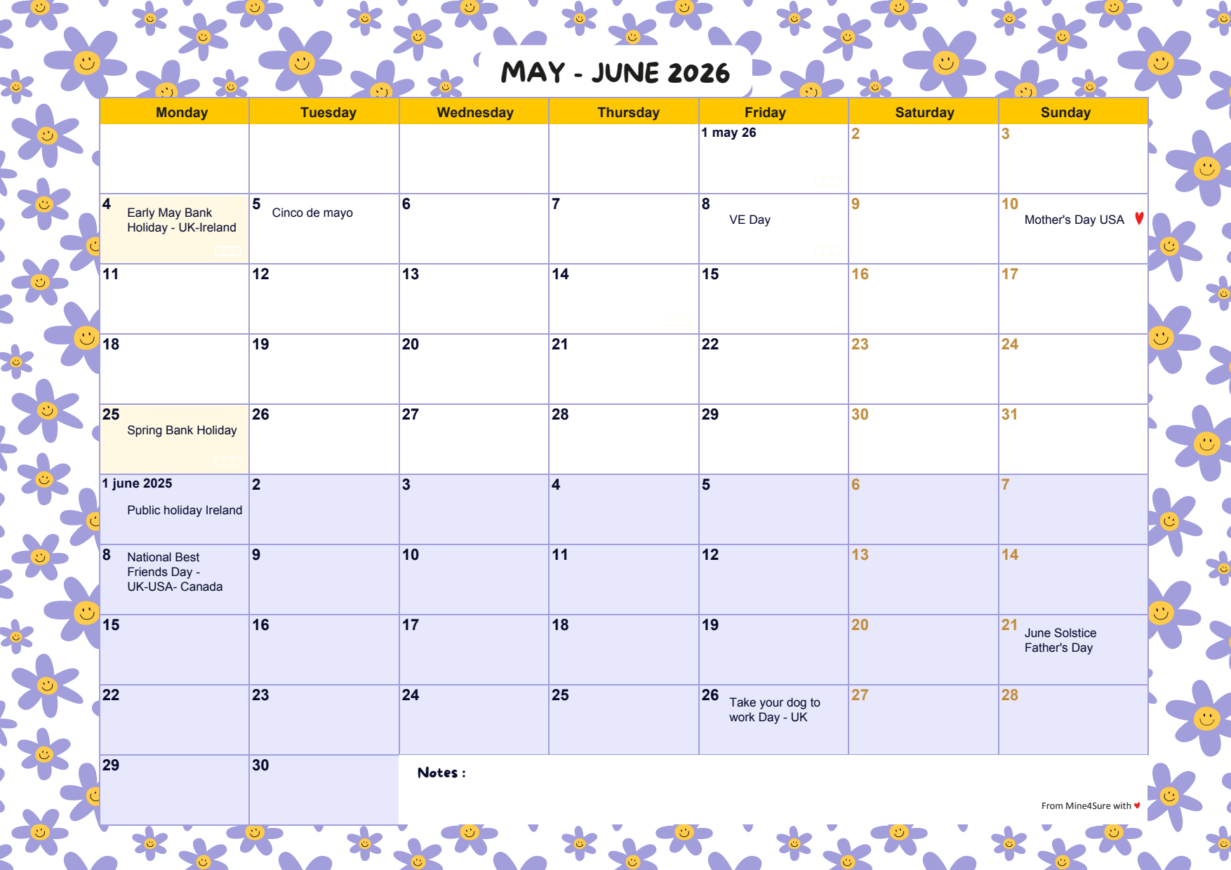 May-June 2026 calendar free printable