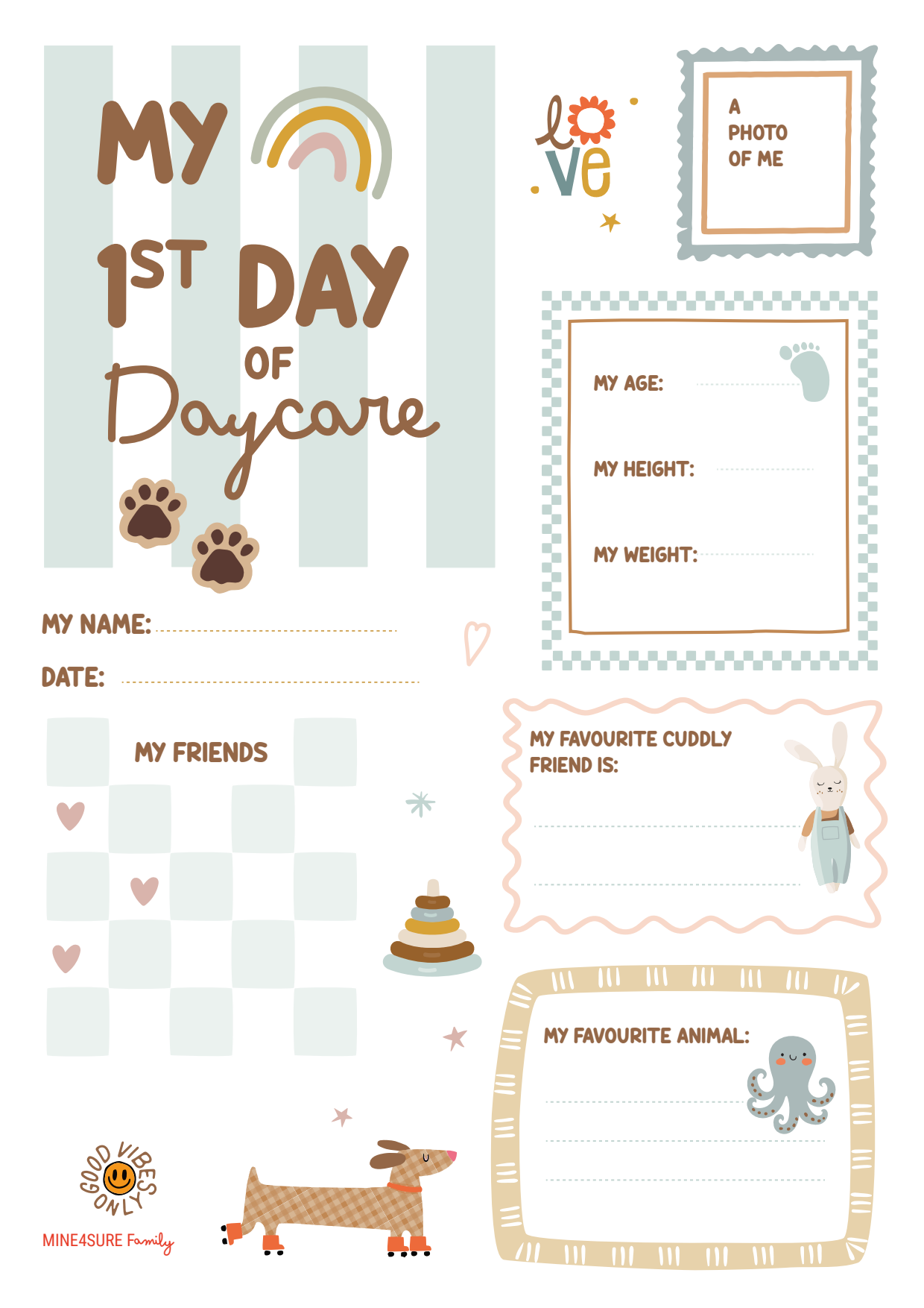 My First Day of Daycare poster free printable